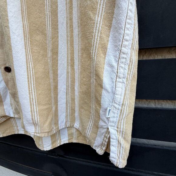 Katin Ian Linen Blend Shirt in Brass ( Tan and White Stripe ) | Medium - Picture 6 of 7